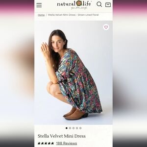 NWOT natural Life Stella Velvet Mini Dress - Green Floral size Large